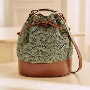 Sezane Alma Bucket Bag Sage Raffia